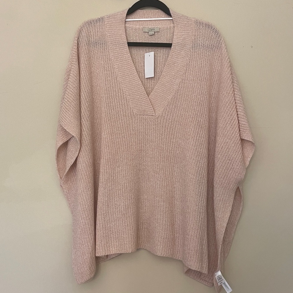 Loft Pink V-Neck Pullover Shawl/Poncho Size M/L